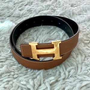 Hermès Gold H Belt Buckle & Reversible Strap Belt